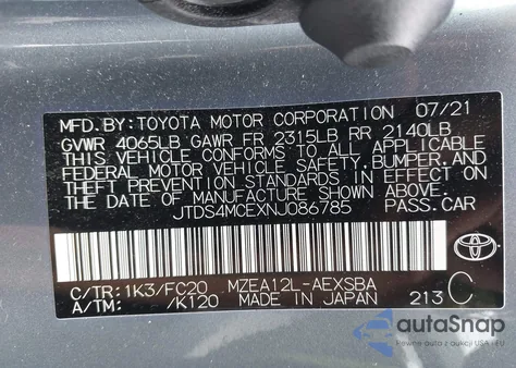 2022 Toyota Corolla Se from USA, damaged, VIN JTDS4MCEXNJ086785
